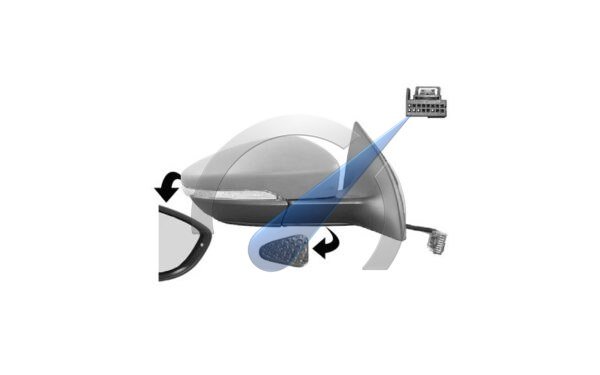 Electric exterior mirror, fully right, electrically folding, puddle light, primed, heated, 9-pin, suitable for Passat