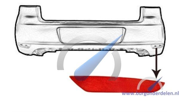 Reflector rechts in bumper rood geschikt voor Golf 6 2009-2012