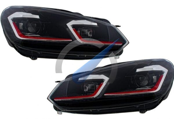 Dynamic LED headlight set for Golf 7.5 (facelift) look, red, suitable for Golf 6 2008-2012