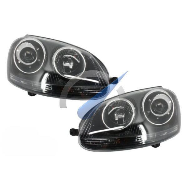 Juego de faros delanteros estilo GTI R32 en color negro, aptos para Golf 5 2004-2009.
