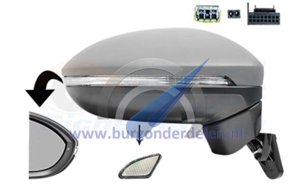 Espejo lateral eléctrico totalmente calefactable derecho primer elek. inkpb bdmlicht 15 pin apto para Touran